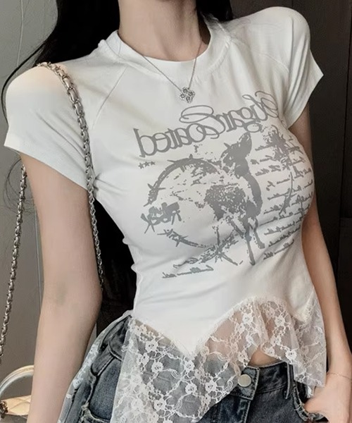 ❤︎coquette ダークコア　シャーリングレースtシャツ❤︎ ゴシック Amazon | [NAMEOF] ダークコア ゴシック 長袖リブトップス