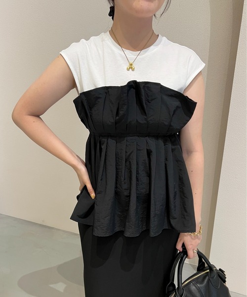 tシャツ ギャザービスチェツキフレンチスリーブ 581418 レディース mysty woman tシャツ ギャザービスチェツキフレンチスリーブ