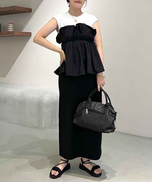 tシャツ ギャザービスチェツキフレンチスリーブ 581418 レディース mysty woman tシャツ ギャザービスチェツキフレンチスリーブ