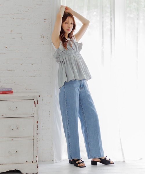 mysty woman tシャツ ギャザービスチェツキフレンチスリーブ
