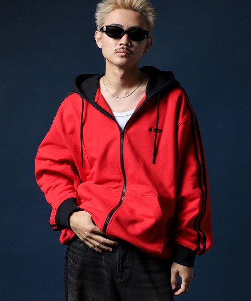 NERDY パーカー NYカラーブロックフーディージップアップ メンズ