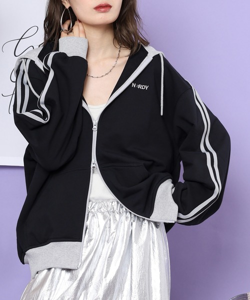 NERDY パーカー NYカラーブロックフーディージップアップ メンズ