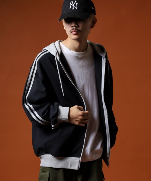 NERDY パーカー NYカラーブロックフーディージップアップ メンズ