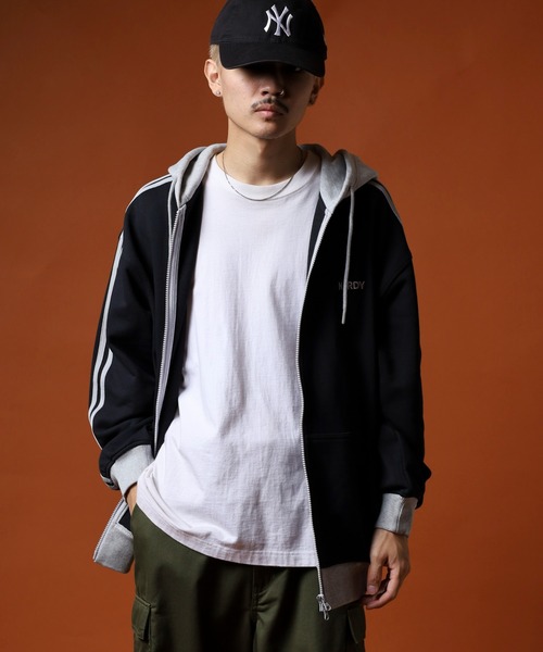 NERDY パーカー NYカラーブロックフーディージップアップ メンズ