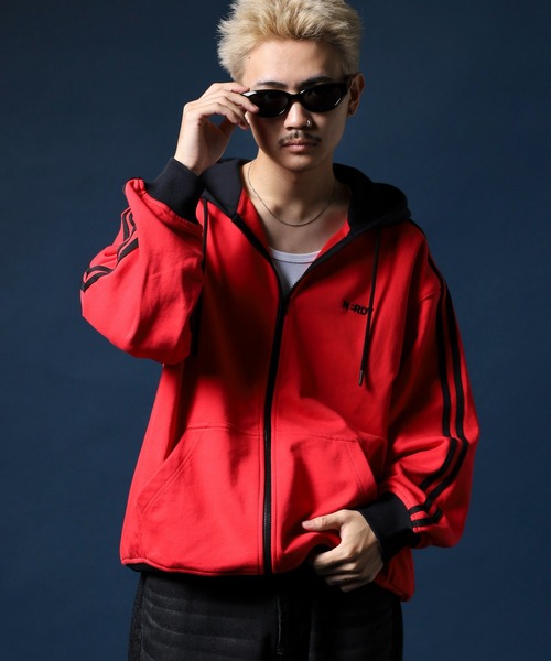 NERDY パーカー NYカラーブロックフーディージップアップ メンズ