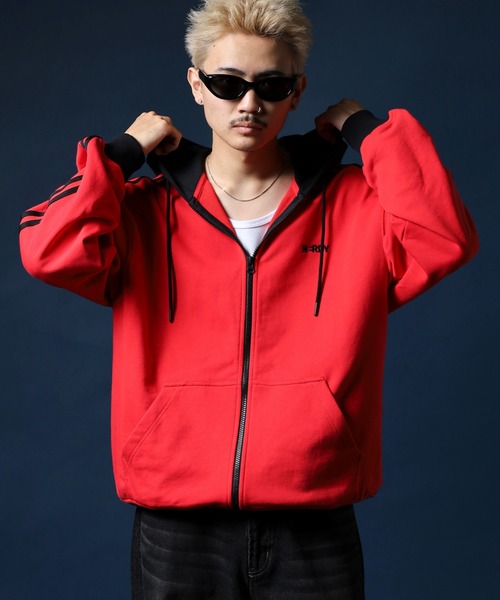 NERDY パーカー NYカラーブロックフーディージップアップ メンズ