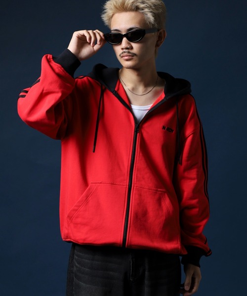 NERDY パーカー NYカラーブロックフーディージップアップ メンズ