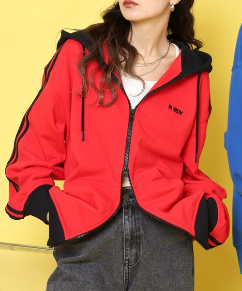 NERDY パーカー NYカラーブロックフーディージップアップ メンズ