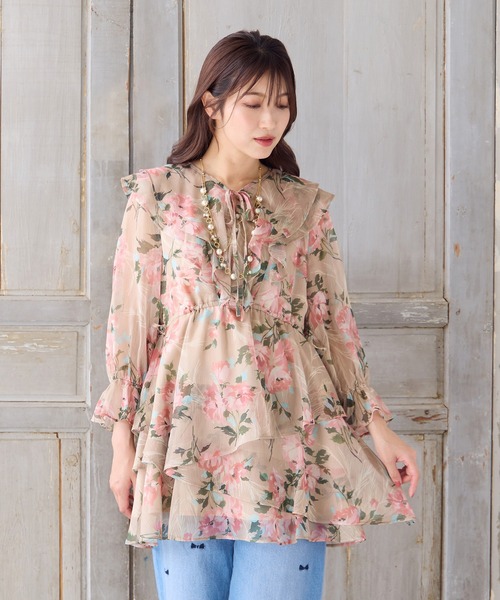 Rose Tiara ブラウス シャツ フリルチュニック レディース
