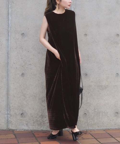 ワンピース Back Open Velor Dress ワンピース velor back open long dress /ベロアバックオープンロング