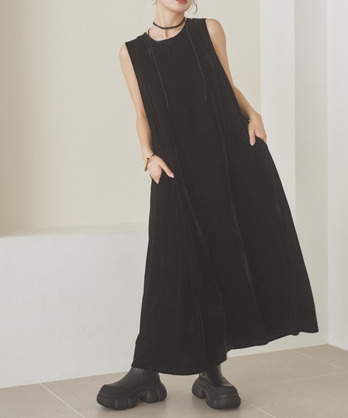 ワンピース Back Open Velor Dress ワンピース velor back open long dress /ベロアバックオープンロング