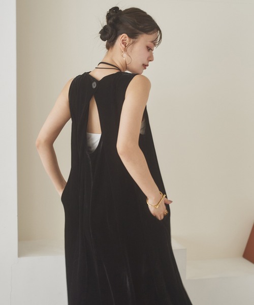 ワンピース velor back open long dress /ベロアバックオープンロング