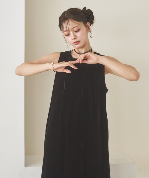 ワンピース velor back open long dress /ベロアバックオープンロング