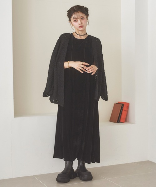 ワンピース velor back open long dress /ベロアバックオープンロング