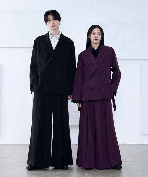 Ellno Loset サイドベルトジャガードWジャケットSETUP Lサイズ黒 Ellno