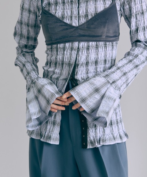 トップス en neume Smocked Check Blouse EN NEUME ブラウス シャツ Smocked Check Blouse レディース