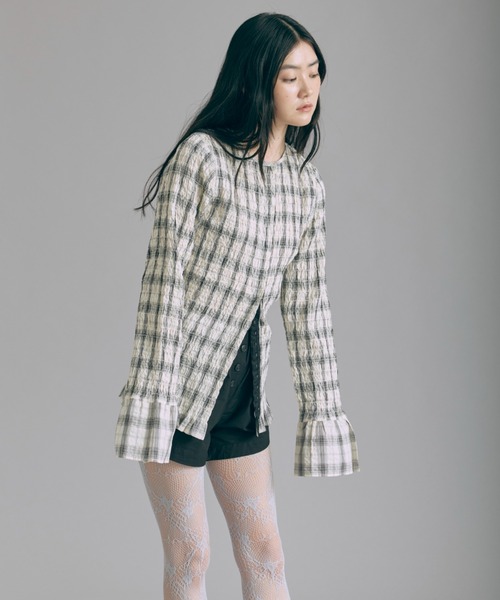 トップス en neume Smocked Check Blouse EN NEUME ブラウス シャツ Smocked Check Blouse レディース