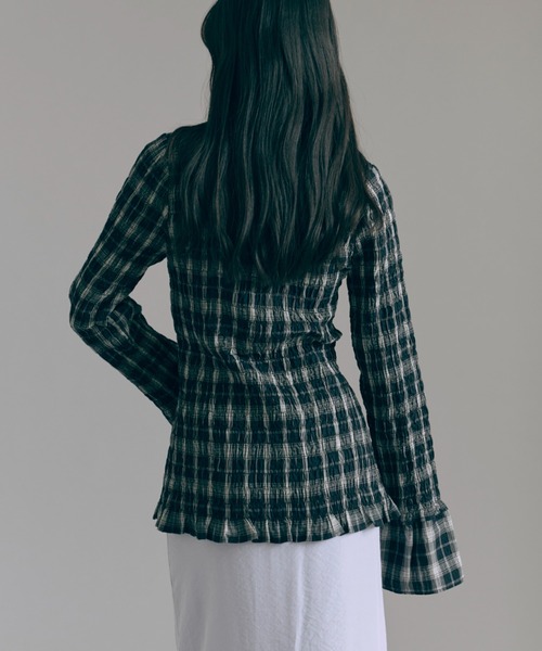トップス en neume Smocked Check Blouse EN NEUME ブラウス シャツ Smocked Check Blouse レディース