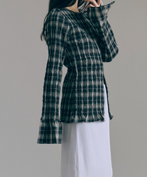 EN NEUME ブラウス シャツ Smocked Check Blouse レディース