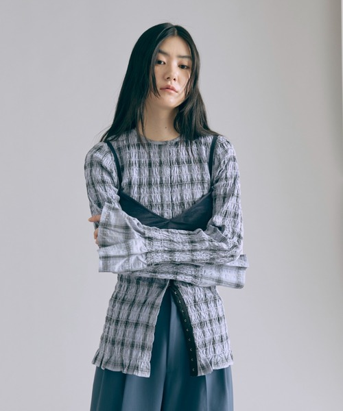 EN NEUME ブラウス シャツ Smocked Check Blouse レディース
