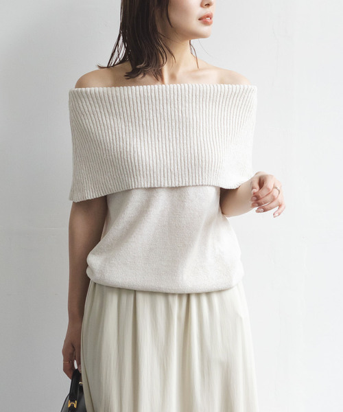 leMA⭐︎　nobleオフショルダーホワイトリブニット美品 オフショルダーニット（NOBLE／ファッション）のおすすめ人気商品一覧