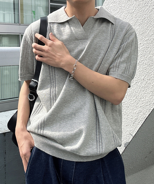 「CREARE -LINO-」 半袖ニット M グレー メンズ_画像3