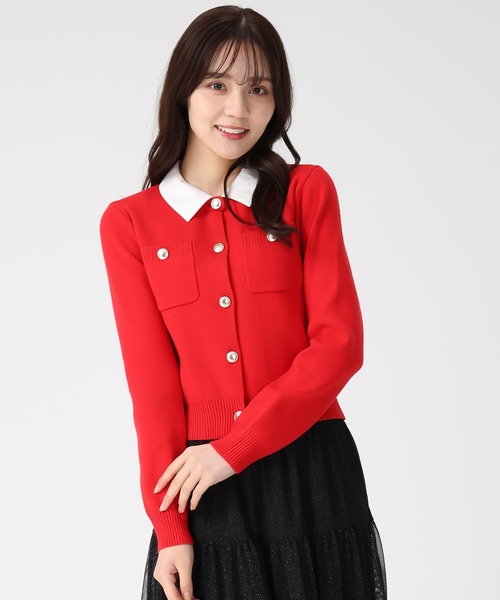 time is on 新品未使用 レッド襟付きカーディガン 31 Sons de mode（トランテアン ソン ドゥ モード） カーディガン 2025