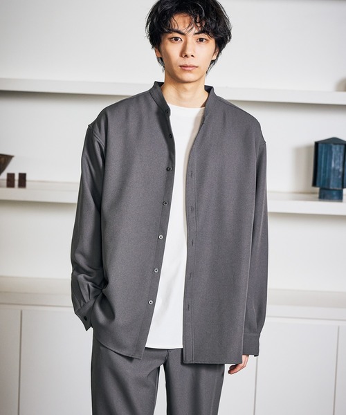 LAKOLE（ラコレ） シャツ 「セットアップ」STR/PEバンドカラーシャツ