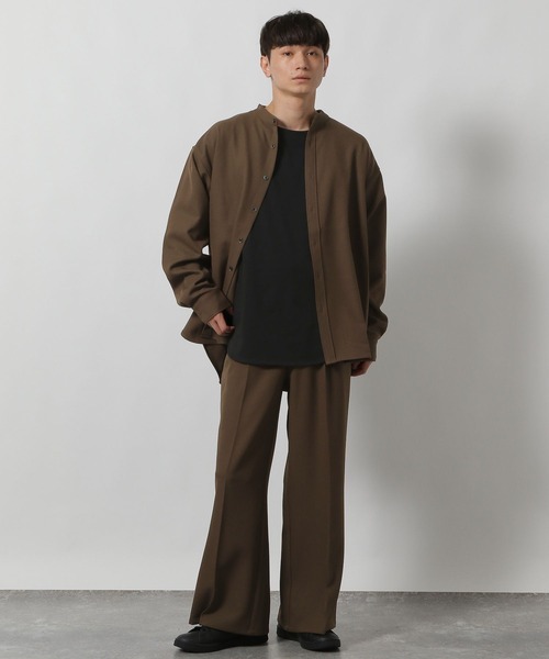 LAKOLE（ラコレ） シャツ 「セットアップ」STR/PEバンドカラーシャツ