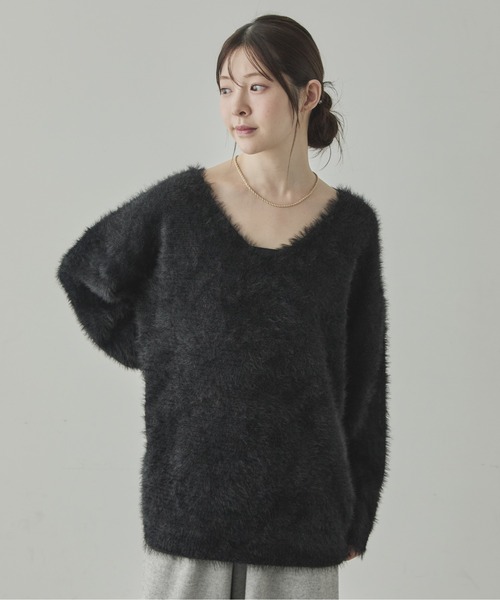 ニット セーター アンゴラタッチVネックニットプルオーバー レディース