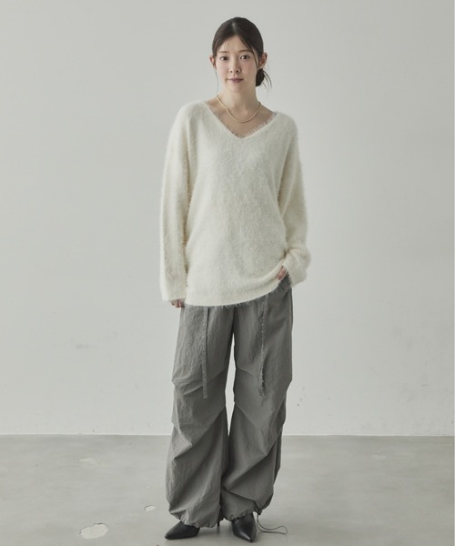 ニット セーター アンゴラタッチVネックニットプルオーバー レディース