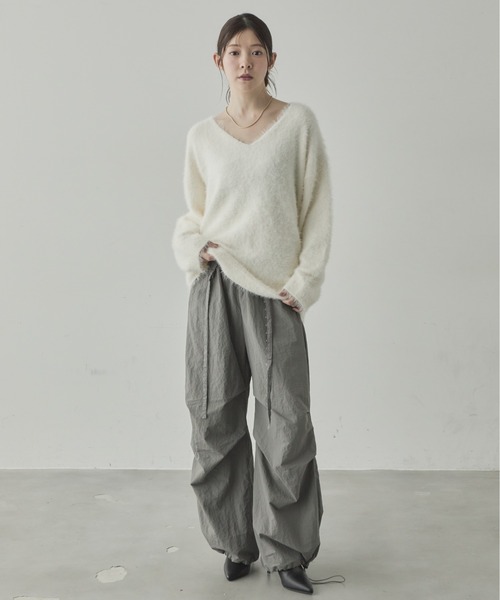 ニット セーター アンゴラタッチVネックニットプルオーバー レディース