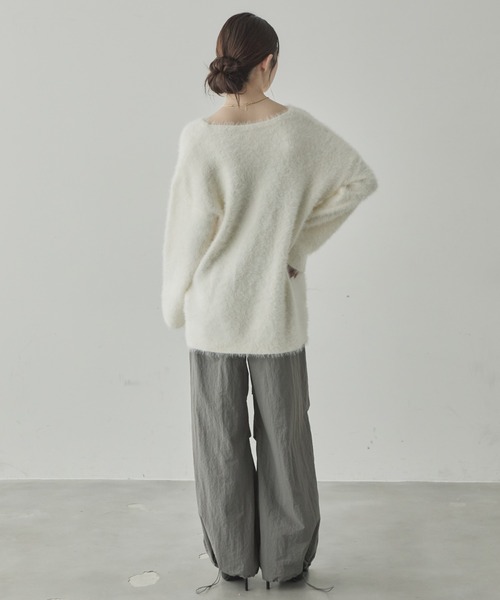 ニット セーター アンゴラタッチVネックニットプルオーバー レディース