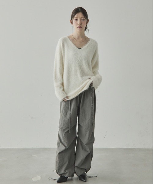 ニット セーター アンゴラタッチVネックニットプルオーバー レディース