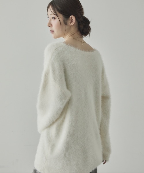 ニット セーター アンゴラタッチVネックニットプルオーバー レディース