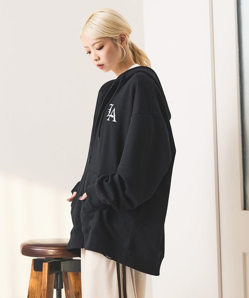 パーカー 「SAVIER：サビアー」LA ロゴ刺繍 ショート丈 フルジップパーカー 「セットアップ可能」 メンズ レディース | savier | 08