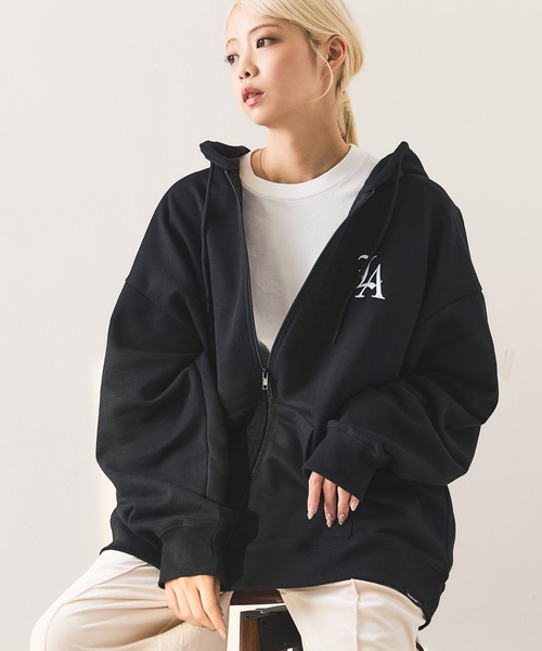 パーカー 「SAVIER：サビアー」LA ロゴ刺繍 ショート丈 フルジップパーカー 「セットアップ可能」 メンズ レディース | savier | 12