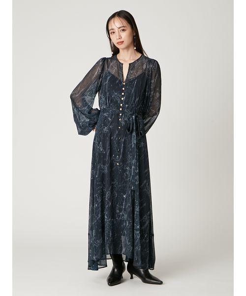 フレイアイディー　ホロスコーププリントリボンタイワンピース　サイズ1　LBEG FRAY I.D（フレイ・アイディー） ワンピース ホロスコーププリント