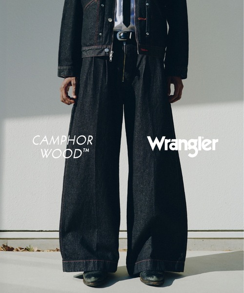 Camphor wood ジーンズ 「 Wrangler × 」front zip 2tuck wide baggy