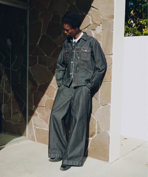 Camphor wood ジーンズ 「 Wrangler × 」front zip 2tuck wide baggy