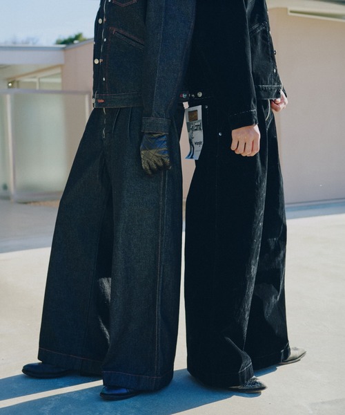 Camphor wood ジーンズ 「 Wrangler × 」front zip 2tuck wide baggy