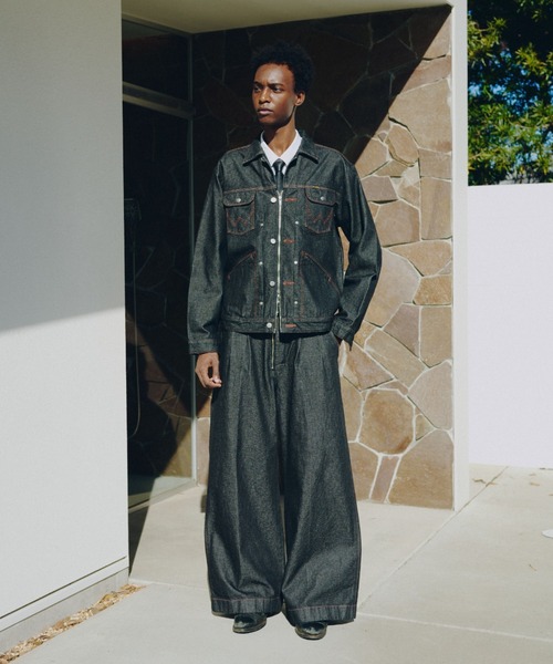 Camphor wood ジーンズ 「 Wrangler × 」front zip 2tuck wide baggy