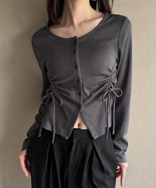 「JUNOAH」 カーディガン SMALL チャコール レディース_画像2