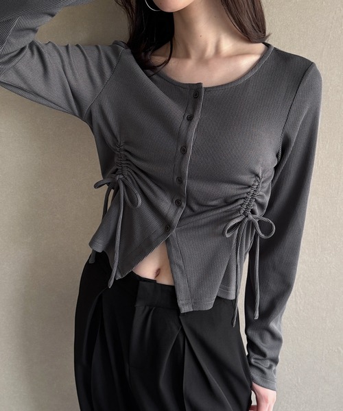 「JUNOAH」 カーディガン SMALL チャコール レディース_画像3