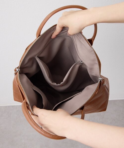 イアパピヨネ　バッグ　本革　ボストン　トート　　軽量　ブラウン系　赤茶　山羊革 ear PAPILLONNER（イア パピヨネ） ボストンバッグ 「本革/2way/A4