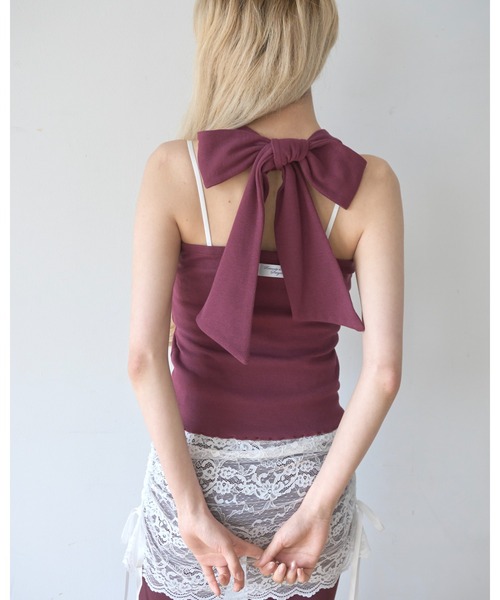 Smyeon tシャツ Ribbon halter-neck top/リボンホルターネック