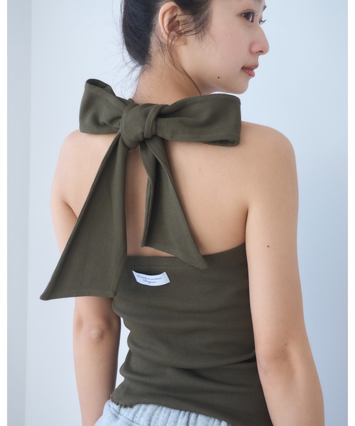 Smyeon tシャツ Ribbon halter-neck top/リボンホルターネック