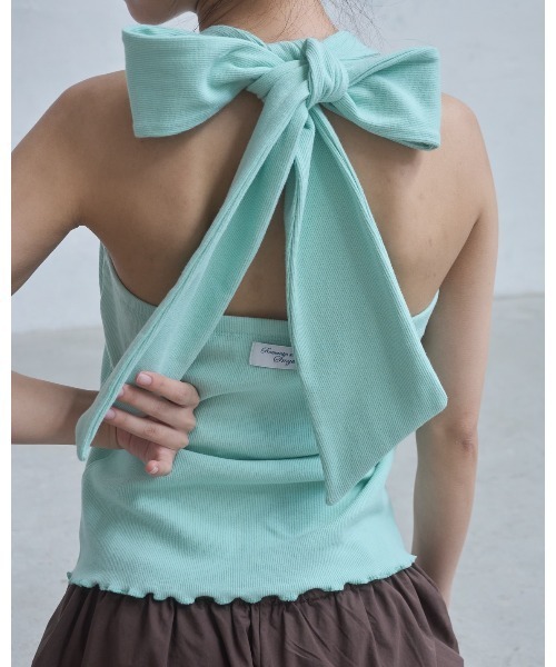 Smyeon tシャツ Ribbon halter-neck top/リボンホルターネック