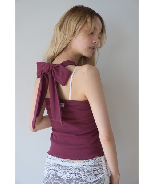 リボン＆レースのホルターネックカットソー Smyeon tシャツ Ribbon halter-neck top/リボンホルターネック