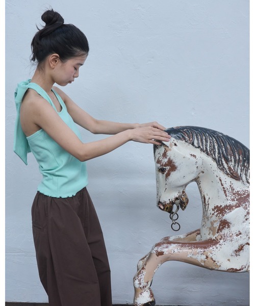 リボン＆レースのホルターネックカットソー Smyeon tシャツ Ribbon halter-neck top/リボンホルターネック